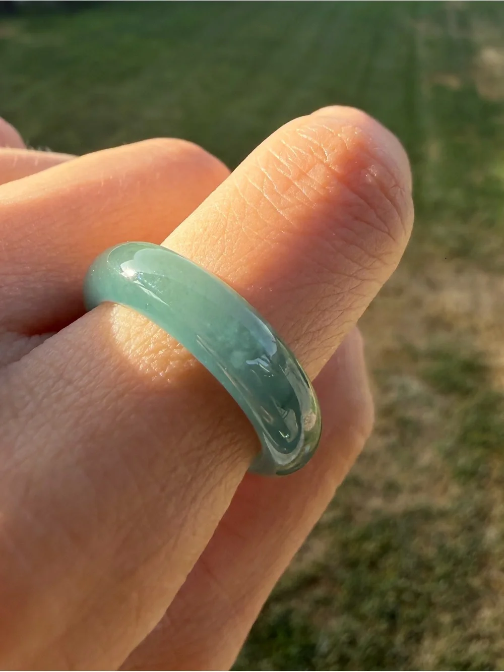 Natural Type A Guatemalan High Ice Jadeite Solid Band Ring with Snowflake Cotton